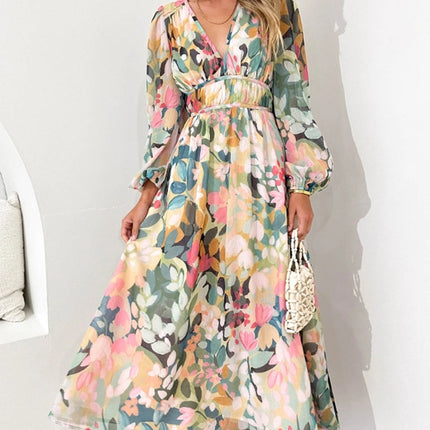 Juliette | Floral V-Neck Maxi Dress with Long Sleeves
