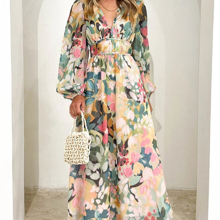 Juliette | Floral V-Neck Maxi Dress with Long Sleeves
