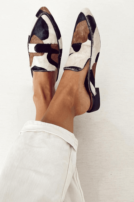 Leila | Pointed Toe Slip-On Loafers with Printed Finish