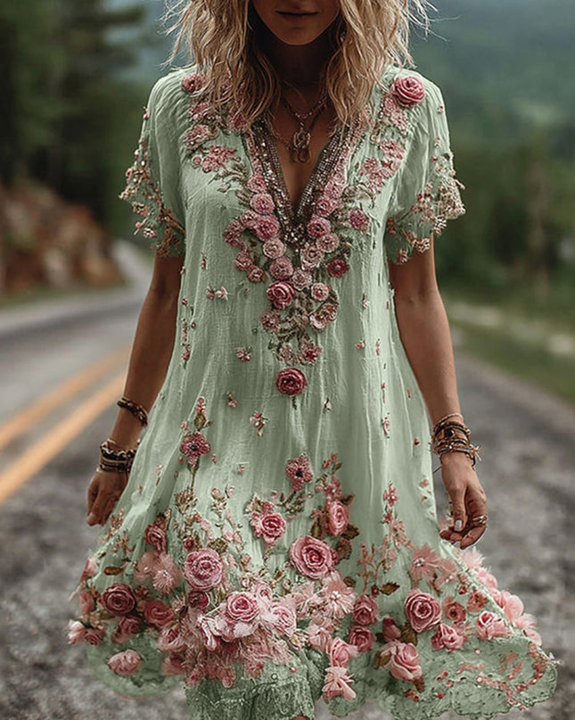 Leni | V-Neck Floral Boho Dress