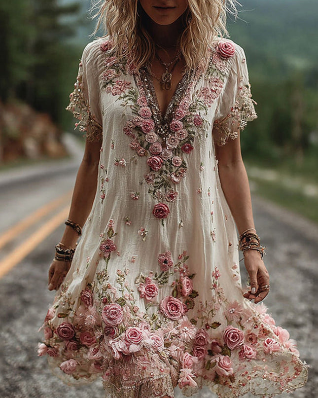 Leni | V-Neck Floral Boho Dress