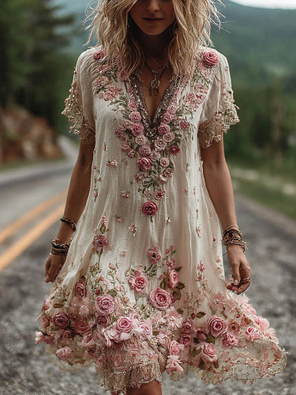Leni | V-Neck Floral Boho Dress