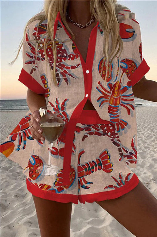 Lily | Coastal Print Button-Front Shorts Set