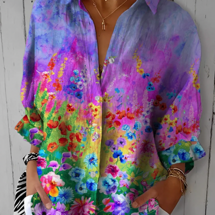 Linda | Floral Print Button Front Blouse