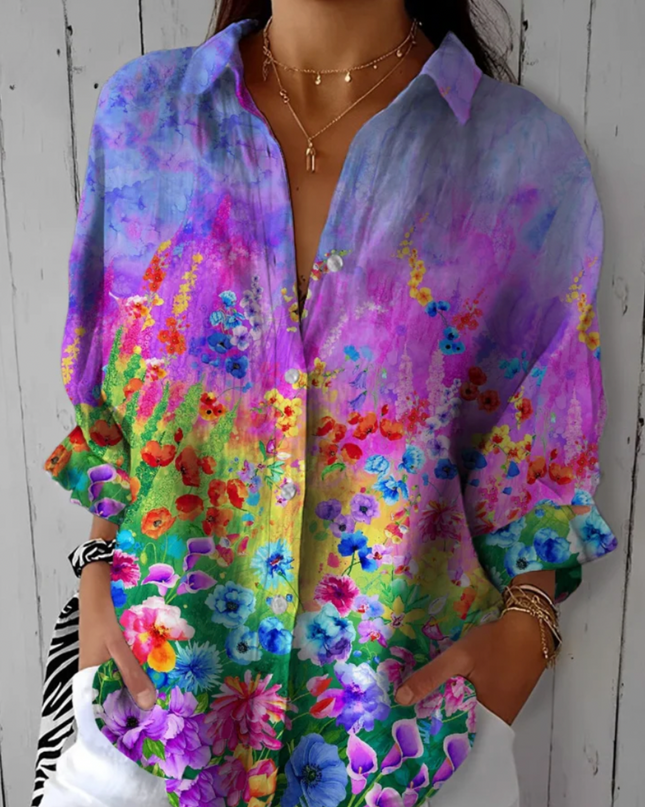 Linda | Floral Print Button Front Blouse