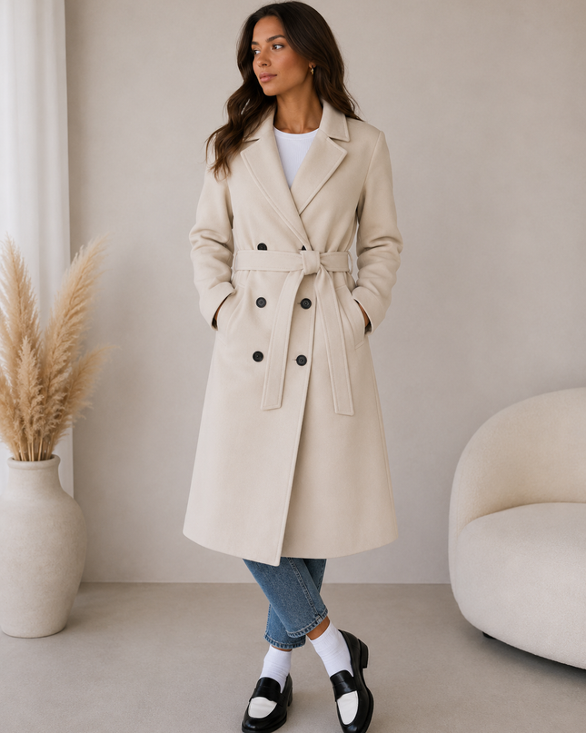 Liora | Women's Trench Coat – Long Double-Breasted Design