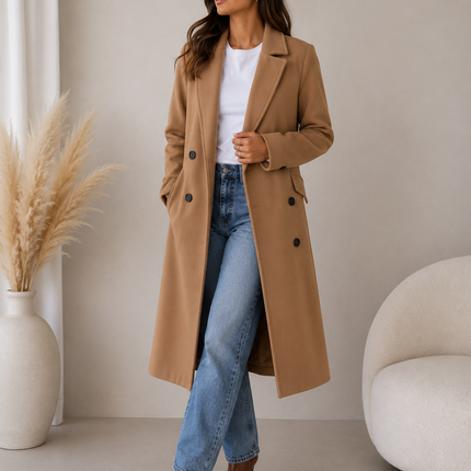 Liora | Women's Trench Coat – Long Double-Breasted Design