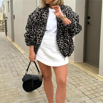 Liorenne | Women's Bomber Jacket Quilted Zip Front Leopard Print