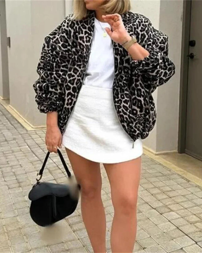 Liorenne | Women's Bomber Jacket Quilted Zip Front Leopard Print