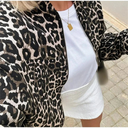 Liorenne | Women's Bomber Jacket Quilted Zip Front Leopard Print