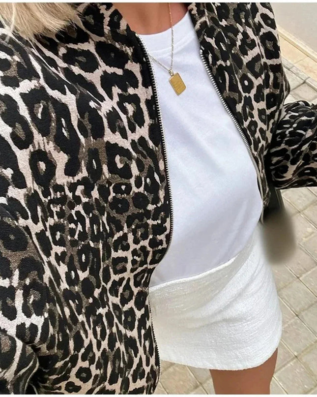 Liorenne | Women's Bomber Jacket Quilted Zip Front Leopard Print