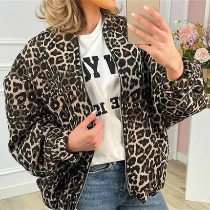 Liorenne | Women's Bomber Jacket Quilted Zip Front Leopard Print