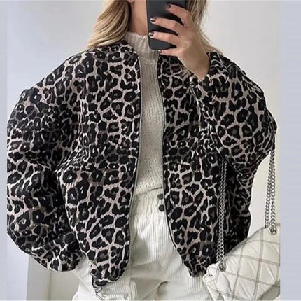 Liorenne | Women's Bomber Jacket Quilted Zip Front Leopard Print
