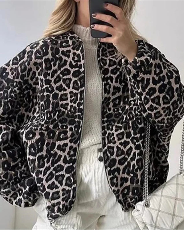 Liorenne | Women's Bomber Jacket Quilted Zip Front Leopard Print