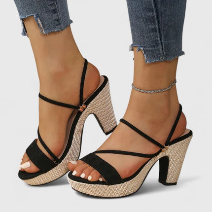Lorienna | Women's Winter Heels – Strappy Platform Block Heels
