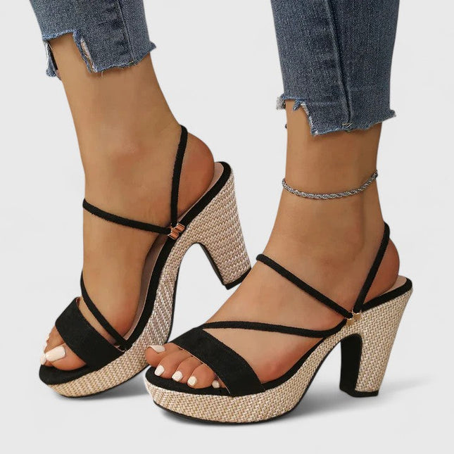 Lorienna | Women's Winter Heels – Strappy Platform Block Heels