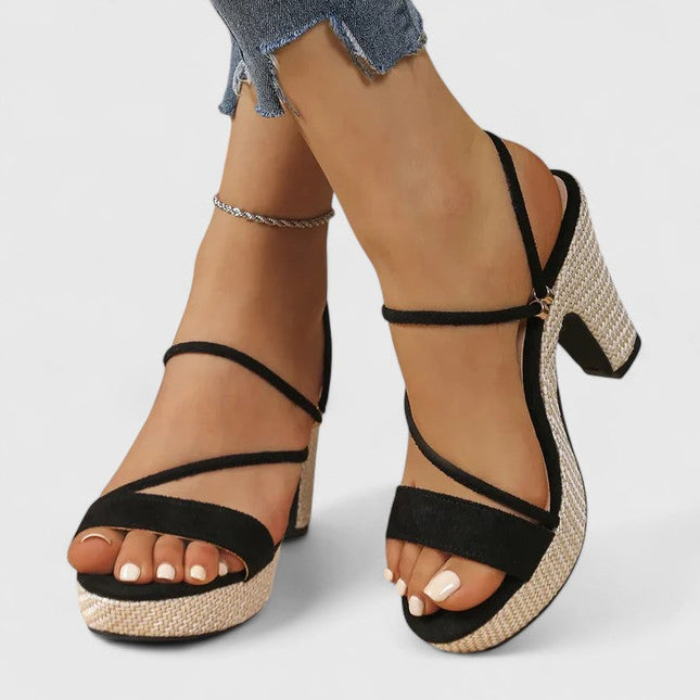 Lorienna | Women's Winter Heels – Strappy Platform Block Heels