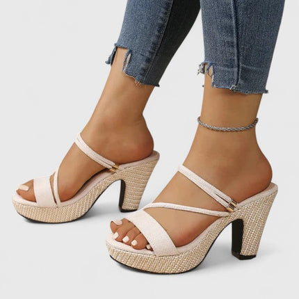 Lorienna | Women's Winter Heels – Strappy Platform Block Heels