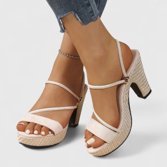 Lorienna | Women's Winter Heels – Strappy Platform Block Heels