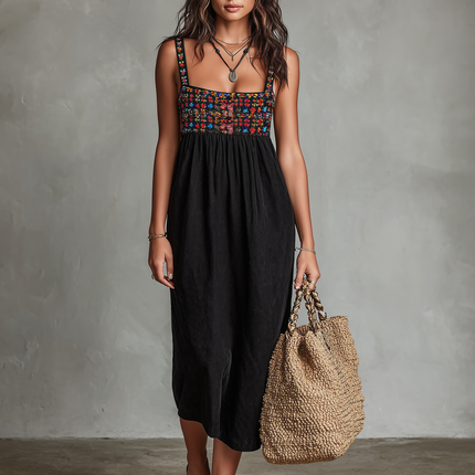 Lucia | Embroidered Square Neck Midi Dress