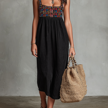 Lucia | Embroidered Square Neck Midi Dress