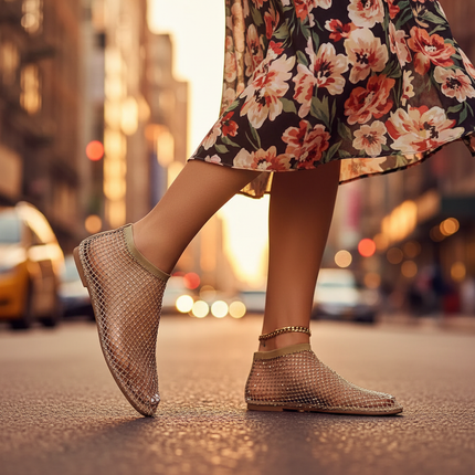 Lucienne | Rhinestone Mesh Ballet Flats