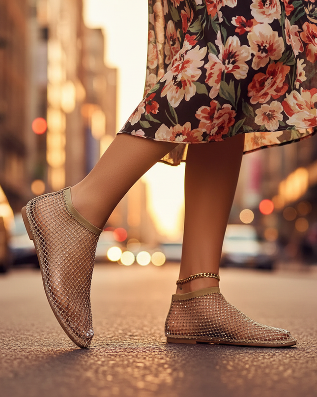 Lucienne | Rhinestone Mesh Ballet Flats