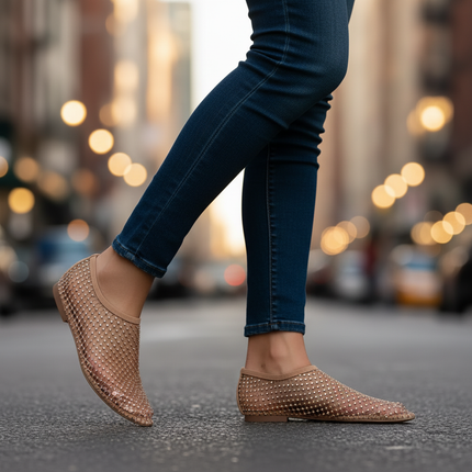 Lucienne | Rhinestone Mesh Ballet Flats