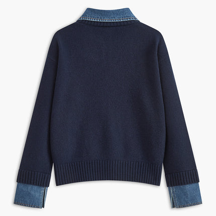 Madeline | Women's Collared Knit Sweater Contrast Collar Long Sleeve