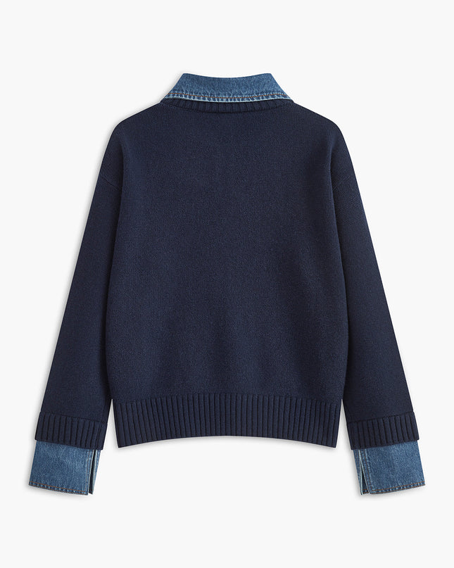 Madeline | Women's Collared Knit Sweater Contrast Collar Long Sleeve
