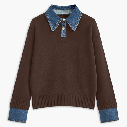 Madeline | Women's Collared Knit Sweater Contrast Collar Long Sleeve