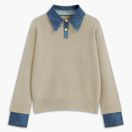 Madeline | Women's Collared Knit Sweater Contrast Collar Long Sleeve