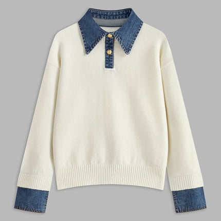 Madeline | Women's Collared Knit Sweater Contrast Collar Long Sleeve