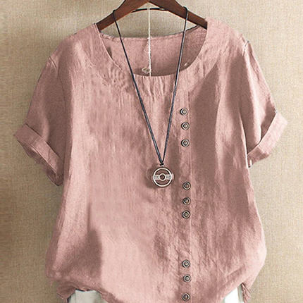 Maelis | Button Detail Round Neck Tunic Blouse