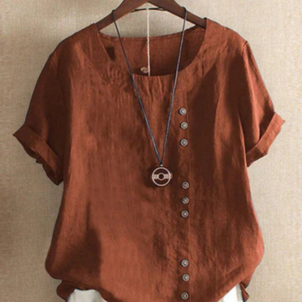 Maelis | Button Detail Round Neck Tunic Blouse