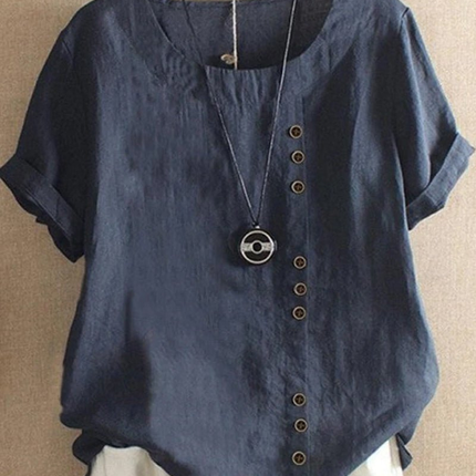 Maelis | Button Detail Round Neck Tunic Blouse