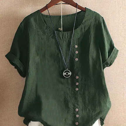 Maelis | Button Detail Round Neck Tunic Blouse