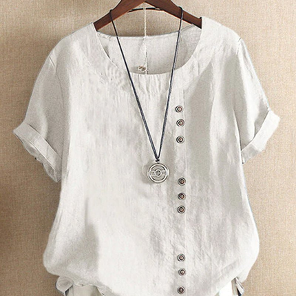 Maelis | Button Detail Round Neck Tunic Blouse