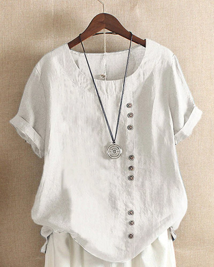 Maelis | Button Detail Round Neck Tunic Blouse