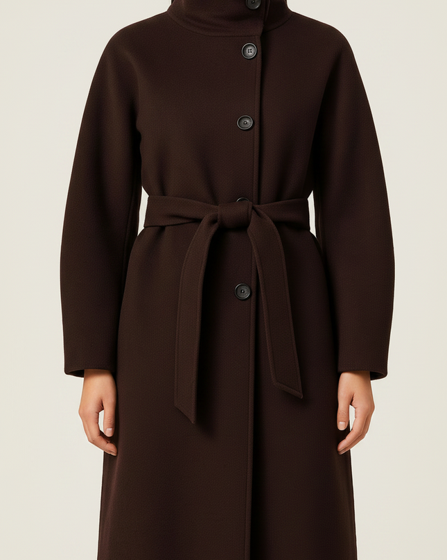 Mallory | Women's Long Coat Belted High Collar