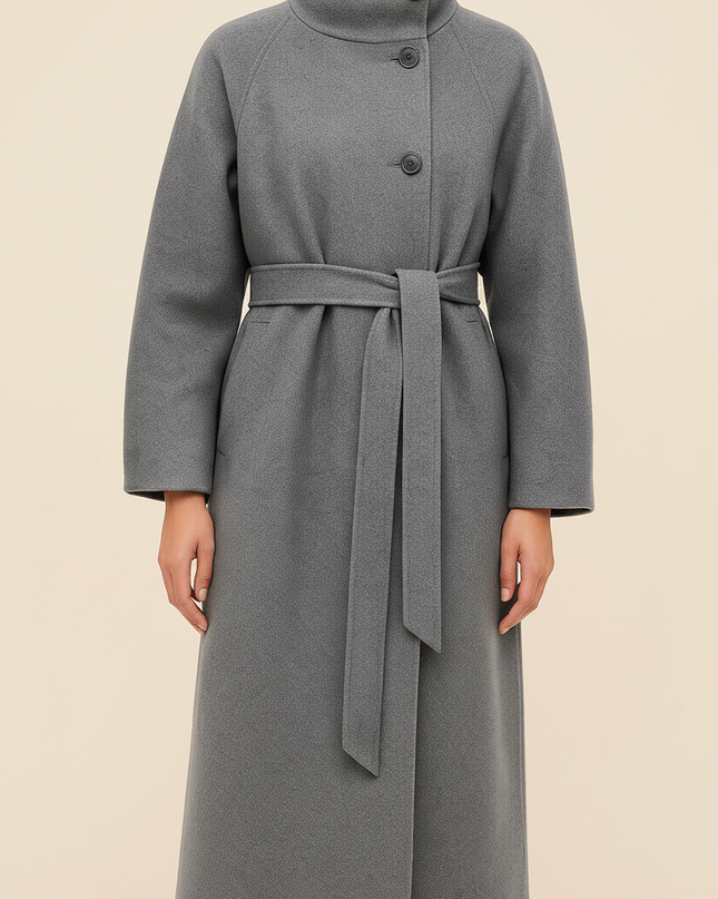 Mallory | Women's Long Coat Belted High Collar