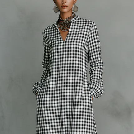 Margaret | Plaid V-Neck Maxi Dress