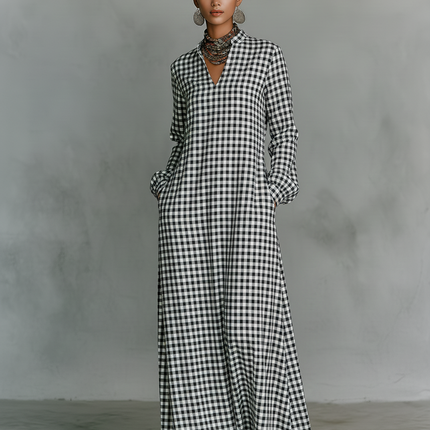 Margaret | Plaid V-Neck Maxi Dress
