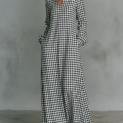 Margaret | Plaid V-Neck Maxi Dress