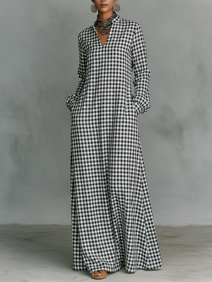 Margaret | Plaid V-Neck Maxi Dress