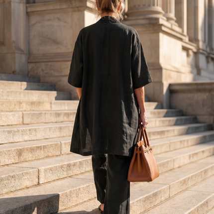 Margot | Relaxed Three-Piece Pant Set with Open-Front Layer