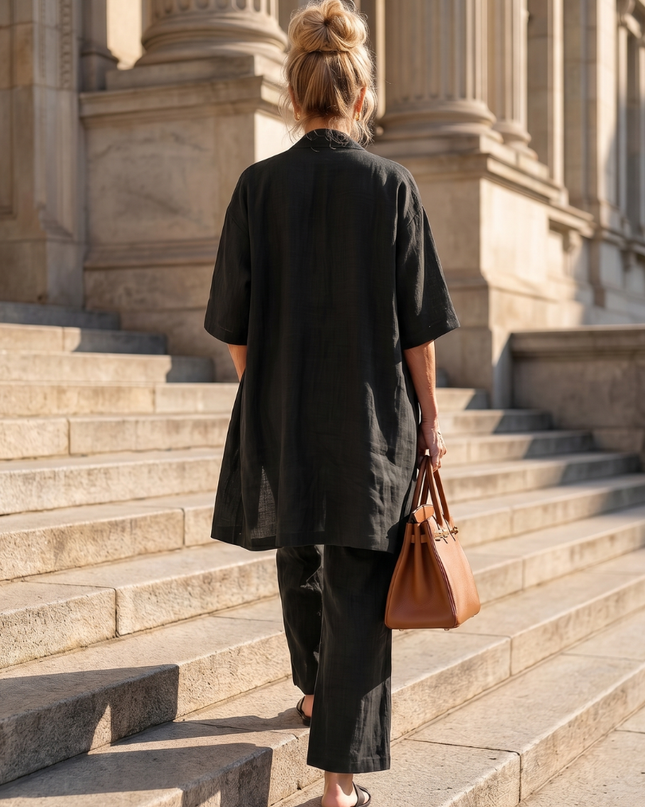 Margot | Relaxed Three-Piece Pant Set with Open-Front Layer