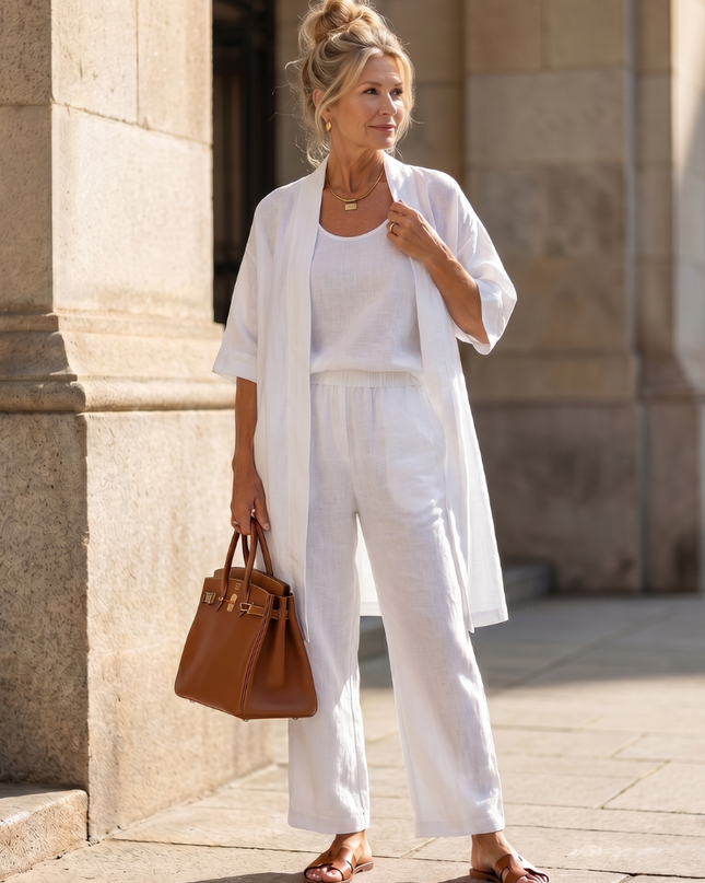 Margot | Relaxed Three-Piece Pant Set with Open-Front Layer