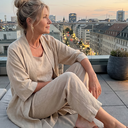 Margot | Relaxed Three-Piece Pant Set with Open-Front Layer