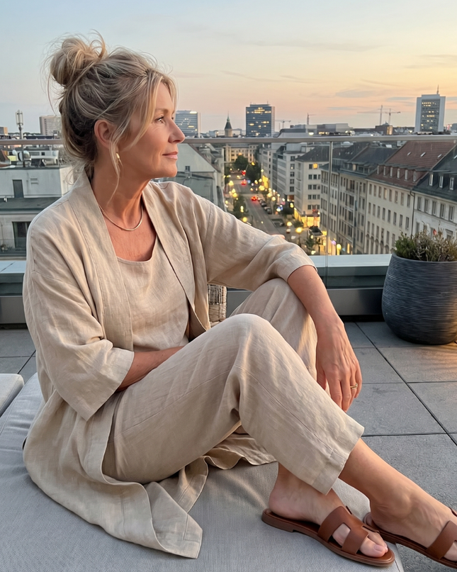 Margot | Relaxed Three-Piece Pant Set with Open-Front Layer